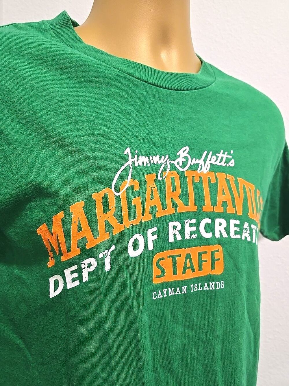 Vtg Jimmy Buffet Oversized XS T Shirt Margaritaville Green Dept of Rec Staff